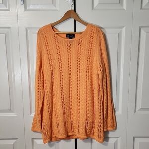 Vintage Denim &‎ Co Womens Orange Cable Knit Sweater Size 1X Fisherman Cozy 80s